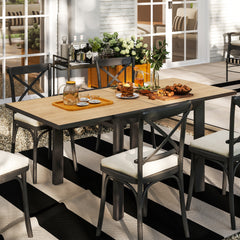 35.5"-71" Expandable Outdoor Dining Table for 4-6 People, Aluminum Patio Table with Slatted Wood Grain Top, Natural