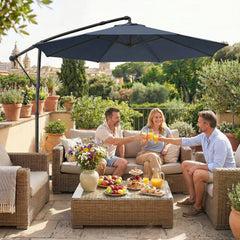 10 ft Offset Patio Umbrella with Cover, Hanging Cantilever Umbrella with 360° Rotation, Crank Handle, Tilt, Navy Blue
