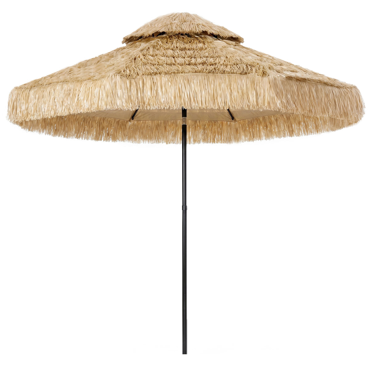 8.5 FT Hula Thatched Tiki Patio Umbrella, 2-Tier Tropical Hawaiian Style Outdoor Umbrella with 8 Ribs, UPF30+, Khaki