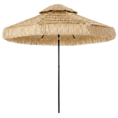 8.5 FT Hula Thatched Tiki Patio Umbrella, 2-Tier Tropical Hawaiian Style Outdoor Umbrella with 8 Ribs, UPF30+, Khaki