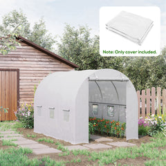9.8' x 6.6' x 6.6' Plastic Greenhouse Cover Replacement, Heavy Duty Waterproof Tarp for Hoop House, Sheeting with 6 Windows, Door & Reinforcement Grid, White
