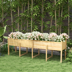 Wooden Raised Garden Bed, Large Elevated Planter Box with Legs, Bed Liner and Drain Holes, 7.4' x 1.8' x 2.6', Natural