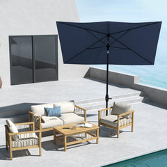 6.5' x 10' Rectangular Market Umbrella, Patio Outdoor Table Umbrella with Crank and Push Button Tilt, Blue