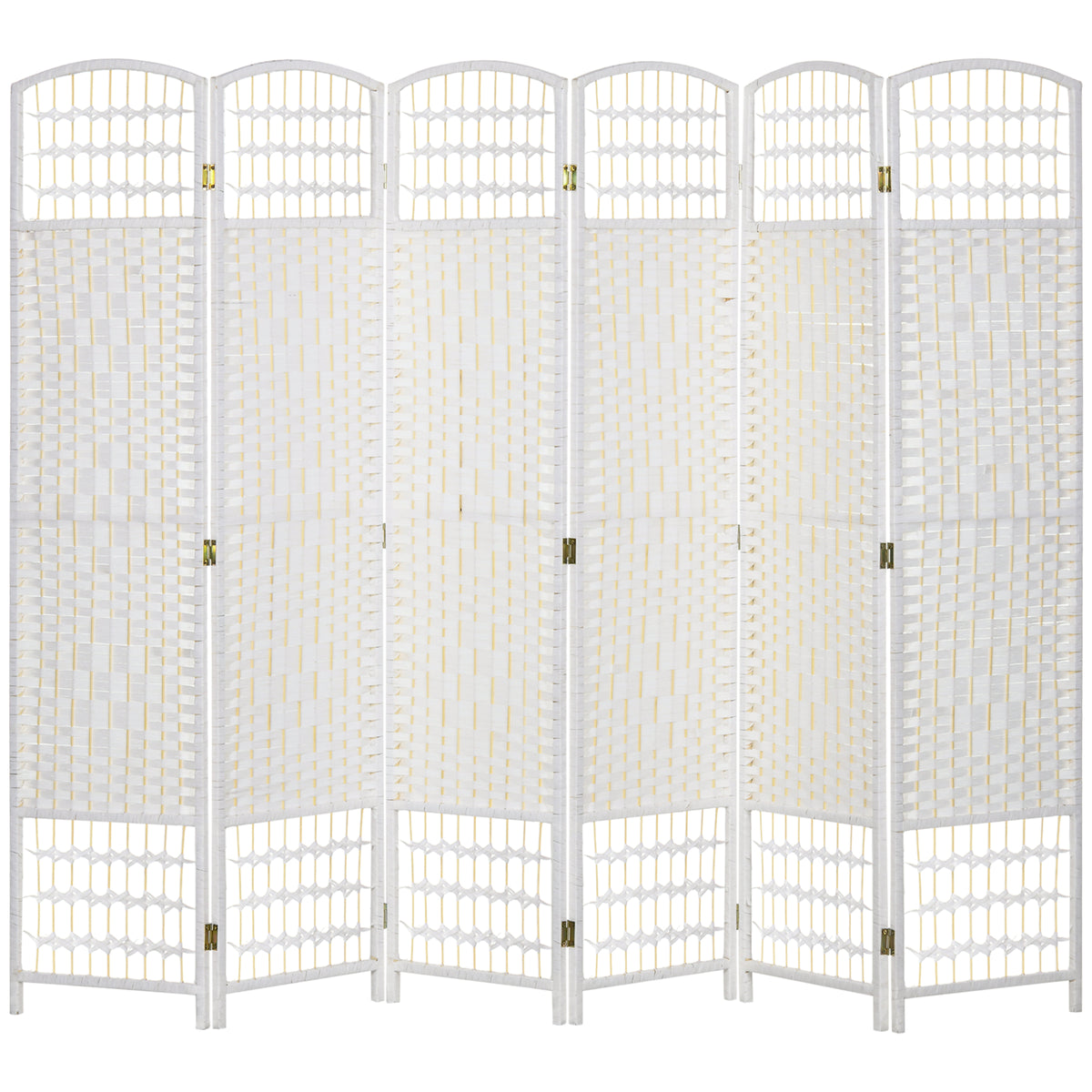 6 Panel Folding Room Divider Portable Privacy Screen Wave Fiber Room Partition for Home Office White