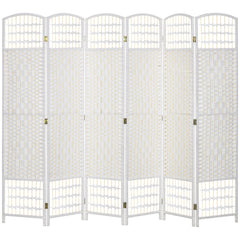 6 Panel Folding Room Divider Portable Privacy Screen Wave Fiber Room Partition for Home Office White