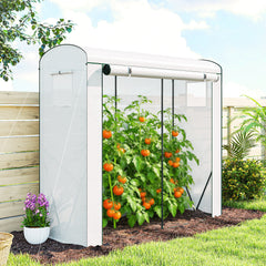 Mini Greenhouse, Portable Greenhouse with Roll-Up Door and 2 Mesh Windows, PE Cover, 78.7" x 29.5" x 74", White