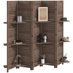 5 Panel 67" Tall Wood Privacy Screen Room Divider with 3 Shelves and Folding Storage for Bedroom, Walnut