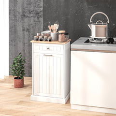 10 Gallon Tilt Out Trash Cabinet, Wooden Hidden Trash Can with Storage Drawer for Kitchen, Laundry Hamper Cabinet for Bathroom, White