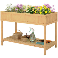 43x18x30in Raised Garden Bed with 8 Pockets and Shelf, Wooden Elevated Planter Box with Legs to Grow Herbs, Vegetables, and Flowers, Natural
