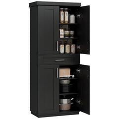Modern Kitchen Pantry Freestanding Cabinet Cupboard with Doors and Drawer, Adjustable Shelving, Black