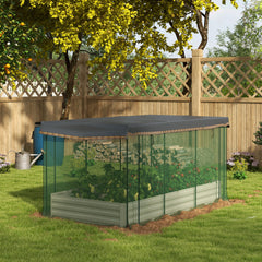 Galvanized Steel Planter Box with Crop Cage and Shade Cloth, Raised Garden Bed for Flowers, Veggies and Herbs, Beige