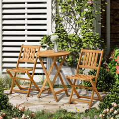 3-Piece Acacia Wood Bistro Set, Folding Patio Furniture with 2 Folding Chairs and Round Coffee Table, Teak, Slatted Finish, for Backyard, Balcony, Deck, Natural