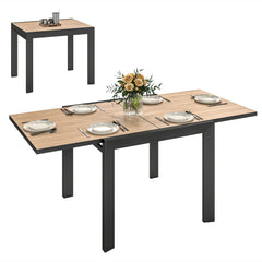 35.5"-71" Expandable Outdoor Dining Table for 4-6 People, Aluminum Patio Table with Slatted Wood Grain Top, Natural