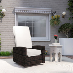 Outdoor Wicker Swivel Recliner Chair, Lifting Footrest, 360° Rotating Basic, Water-resistant Cushions, Khaki