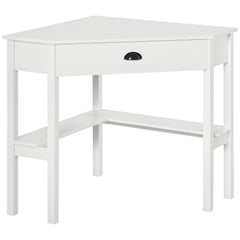 Corner Desk, Triangle Computer Desk with Drawer and Storage Shelves for Small Spaces, Home Office Workstation for Living Room, or Bedroom, White