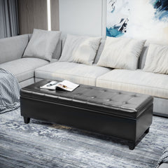 51" Ottoman Storage Bench, Faux Leather Storage Chest with Lift Top, Tufted Ottoman for Living Room, Entryway, Black