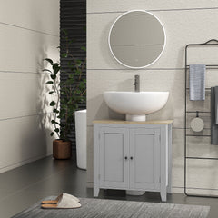 Bathroom Vanities, Pedestal Sink Cabinet with U-Shaped Cut-out and Adjustable Shelf, Gray