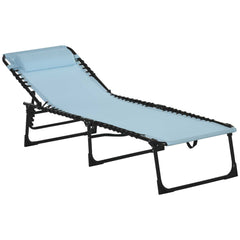 Folding Chaise Lounge Pool Chair with 4-Position Reclining Back, Pillow, Breathable Mesh & Bungee Seat, Baby Blue
