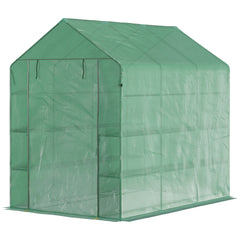 7' x 5' x 6' Walk-in Greenhouse for Outdoors with Mesh Door, 18 Shelf Hot House with Trellis, Plant Labels, UV Protective for Growing Flowers, Herbs, Vegetables, Saplings, Green