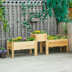 Raised Garden Bed Set of 3, Wooden Elevated Planter Box with Legs and Bed Liner, for Backyard and Patio to Grow Vegetables, Herbs, and Flowers, Natural