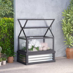 Raised Garden Flower Bed Kit with Greenhouse, Wooden Cold Frame Planter, 35.5" x 22.5" x 38.25", Gray