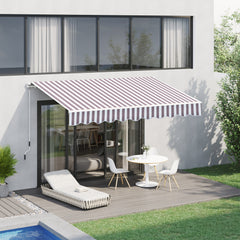 10' x 8' Retractable Awning, Patio Awnings, Sunshade Shelter w/ Manual Crank Handle, UV & Water-Resistant Fabric and Aluminum Frame for Deck, Balcony, Yard, Coffee Stripes