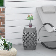 12" Patio Round Side Table, Outdoor Footstool, Garden Mosaic Accent Side Table, Plant Stand, Gray