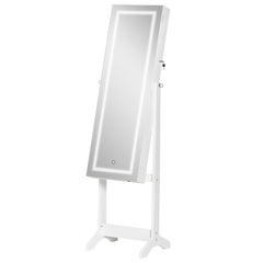 60" Full-Length Mirror Jewelry Storage Armoire w/ Lockable Door & Key, White