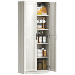 Kitchen Pantry, Freestanding 5-tier Storage Cabinet with 2 Adjustable Shelves, Antique White