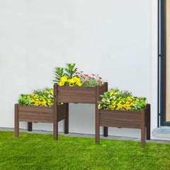 73" x 18" x 32" 3 Tier Raised Garden Bed w/ Three Elevated Planter Box for Vegetables, Herb and Flowers, Coffee
