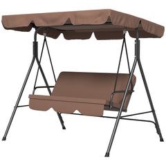 3-Seat Outdoor Patio Swing Chair w/ Cushion, Steel Frame Stand, Adjustable Tilt Canopy for Patio, Garden, Brown 2