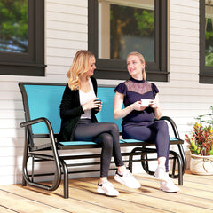 2-Person Outdoor Glider Bench, Patio Double Swing Rocking Chair Loveseat w/Powder Coated Steel Frame for Backyard Garden Porch, Blue