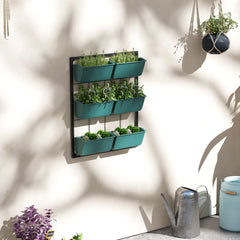 3-Tier Hanging Planter with 6 Pots for Indoor and Outdoor Use, Wall Planter, Self Draining & Wall Mounted, Green