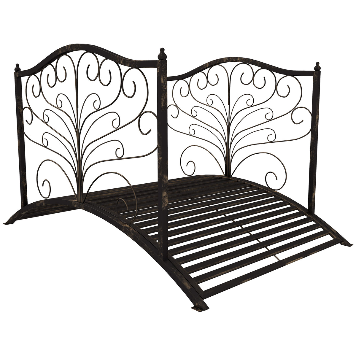 4’ Metal Arch Backyard Garden Bridge with Safety Siderails, Delicate Scrollwork, & Easy Assembly, Black Bronze