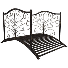 4’ Metal Arch Backyard Garden Bridge with Safety Siderails, Delicate Scrollwork, & Easy Assembly, Black Bronze