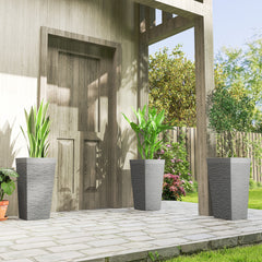 22.8 Inch Set of 3 Outdoor Planters with Stone Finish and Wheels, Stackable Tapered Planters with Drainage Hole, Gray