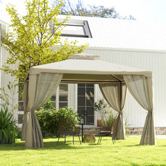 9.6' x 11.6' Patio Gazebo Outdoor Canopy Shelter with 2-Tier Roof and Netting, Steel Frame for Garden, Cream White