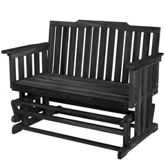 2-Person Patio Swing Glider Bench with Quick Drying Design and Wide Armrest, Wood Rocking Chair Loveseat for Backyard Garden Porch, Black