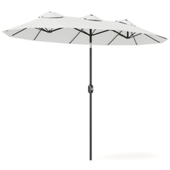 Double Sided Patio Umbrella, 9.7' Large Outdoor Market Umbrella with Push Button Tilt and Crank, 3 Air Vents and 12 Ribs, for Garden, Deck, Pool, White