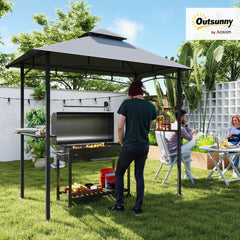 8' x 5' Grill Gazebo with Double Roof, Outdoor BBQ Canopy Gazebo with 2 Side Shelves for Patio Yard Garden Gray