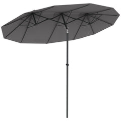 Double Sided Patio Umbrella, 9.7' Large Outdoor Market Umbrella with Push Button Tilt and Crank, 3 Air Vents and 12 Ribs, for Garden, Deck, Pool, Gray
