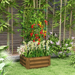 Galvanized Planter Box, 24" x 24" x 55" Raised Garden Bed with Tomato Cage for Climbing Vines, Brown