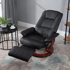 Faux Leather Manual Recliner, Adjustable Swivel Lounge Chair with Footrest, Armrest and Wrapped Wood Base for Living Room, Black