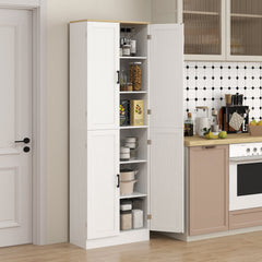 Freestanding Kitchen Pantry, 4-Door Kitchen Pantry Cabinet with Adjustable Shelves and Doors, White Embossed Wood Grain