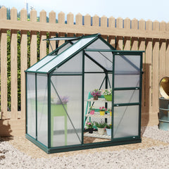 6' x 4' Greenhouse for Outdoors, Polycarbonate Greenhouse with Rain Gutter and Roof Vent, Aluminum Walk-in Green Houses for Outside for Patio Backyard Garden, Dark Green