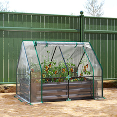 4 x 3ft Raised Garden Bed with Mini Greenhouse, Galvanized Raised Garden Bed with Cover, Clear and Dark Gray