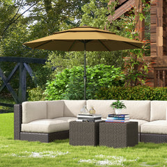 9FT 3 Tiers Outdoor Patio Umbrella with Crank, Push Button Tilt for Deck, Backyard and Lawn, Tan