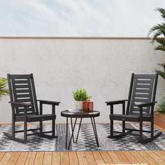 2 Pieces Outdoor Rocking Chairs, HDPE Patio Rockers with 28" High Back, Wide Armrests for Porch Backyard, Black