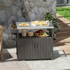 Outdoor Bar Cart with Storage, Stainless Steel Outdoor Bar Table Top, Wheeled HDPE Kitchen Island for Food Prep, Gray