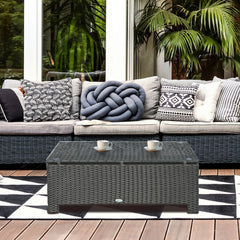Patio Coffee Table, Large Side Table, Hand-Woven PE Rattan, Weather Resistant Wicker, Outdoor Furniture for Garden Black